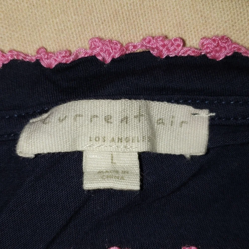 Pink Crochet Edge. Blue Tee Pink Accent. Knit - Picture 4 of 8